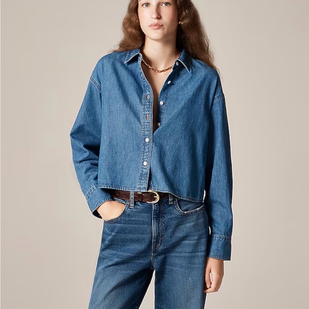 Étienne cropped button-up shirt in chambray